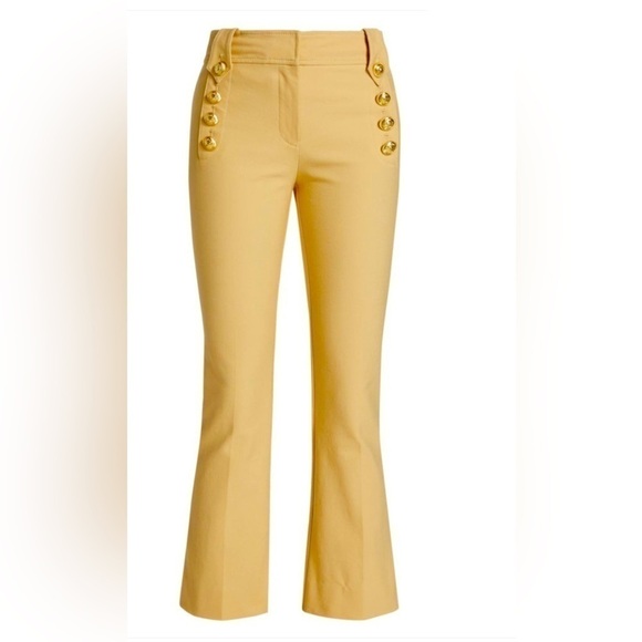 Derek Lam 10 Crosby Robertson cropped gold buttons tapered pants in tan size 10 - Picture 1 of 9